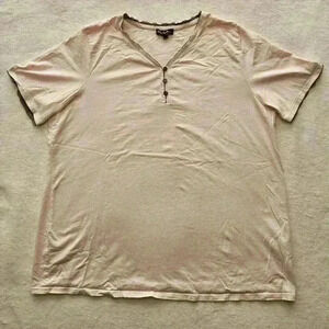 Ulla Popken Pale Pink Cotton Gray Lace Short Sleeve V Neck Pajama Top 16/18 EUC